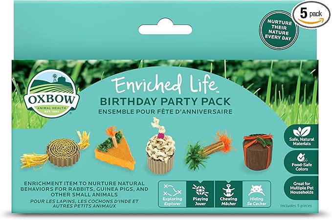 Oxbow Enriched Life Birthday Party Pack, Rabbit & Guinea Pig Toys, Enrichment Pack for Bunny, Hamster, Rabbit, Chinchilla, Rat, Chinchilla Cage Accessories, Guinea Pig Accessories for Cage