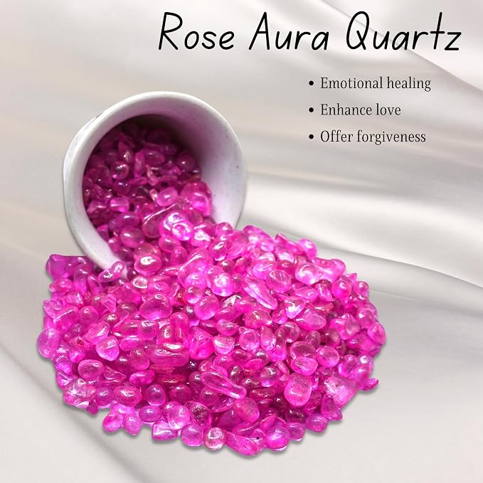 Amazing Gemstone Rose Aura Quartz Crystal Chips Aquarium Gravel Rocks - Aura Quartz Chips Bulk Fish Tank Gravel, Small Tumbled Stone Chips and Tiny Crystals for Decoration
