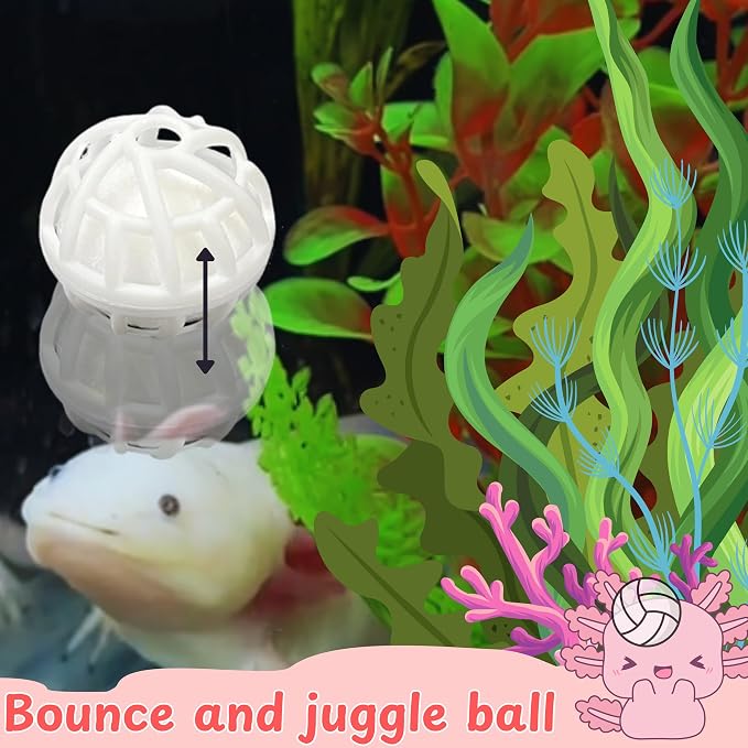 1pcs Axolotl Hides for Aquarium with 2pcs Nitrifying Ball Set, Driftwood Axolotl Cave Hideout and Aquarium Filter Balls, Fish Tank Decor, Shelter for Small Pet Frog Fish Betta (Resin Driftwood, M)