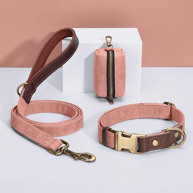 Didog Soft PU Leather Dog Collars for Small Dogs,Classic Adjustable Dog Collars with Quick Release Metal Buckle,Easy Clean and Comfortable with Nylon Lining,Pink,S Neck 11-15"