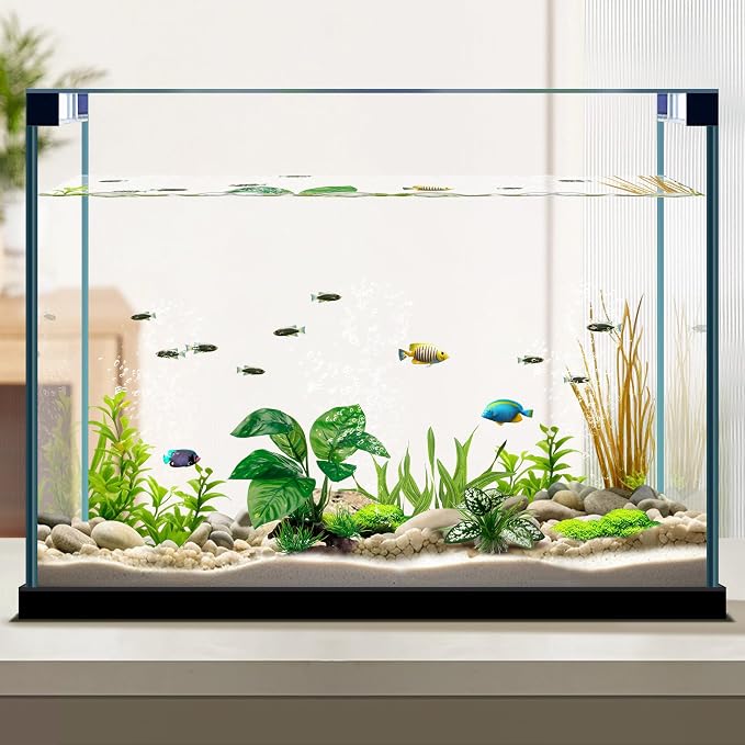 Moonorange Reptile Artificial Plants, Terrarium Plants Decorations Supplies, Aquarium Fish Tank Plant, Amphibian Habitat Hideout Tank Accessories (M Set-2pcs/G)