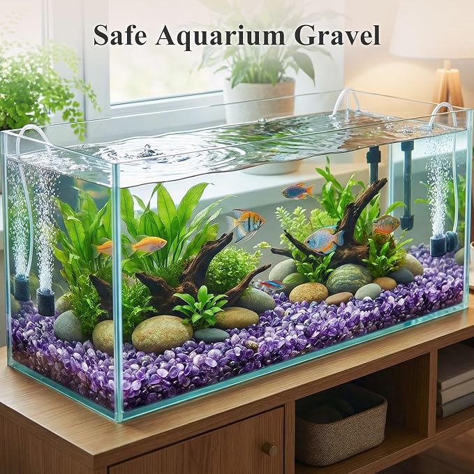 JOHOUSE 1 LB Amethyst Chips, Quartz Crystals, Polished Stone Vase Filler | Irregular Shaped Succulent Rocks for Plants Indoor, Betta Fish Tank Gravel, Table Scatter and DIY Crafts