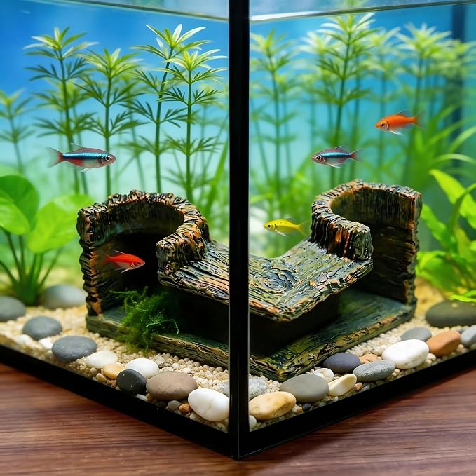 Unique Aquarium Cave Decor - 90° L-Shaped Corner Tunnel with Natural Stone Look, Resin Fish Tank Hideout for Betta, Shrimp & Pleco, Creative Aquarium Ornament