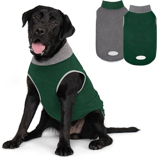 cyeollo 2 Pack Dog Sweater Fleece Vest Pullover Pet Sweatshirt Reflective Lightweight Dog Clothes for Large Dogs Boy Girl Pet Apparel, Green & Grey XXXL