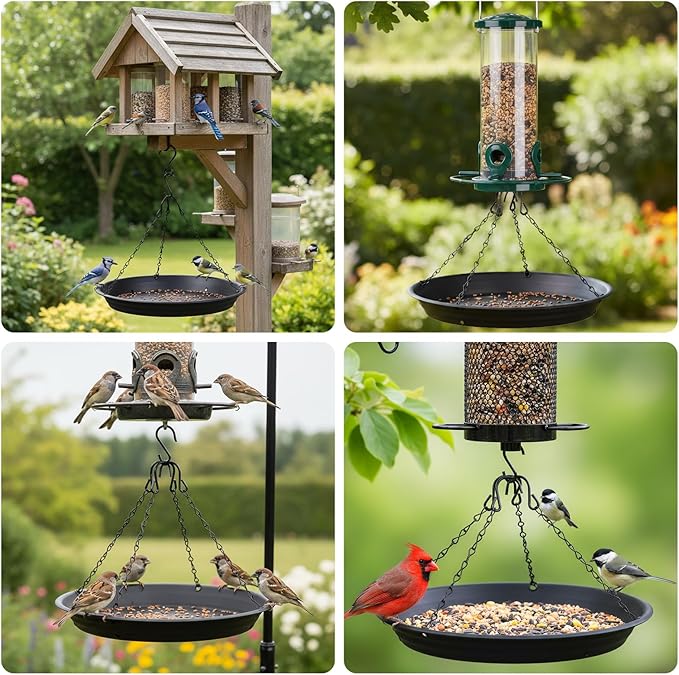 2 Sets 12.8" Bird Seed Catcher Tray Platform Bird Feeder BirdBath Large Hanging Tray Fits Seed Hoop Squirrel Feeder Bowl,Garden Patio,Wild Birds Viewing, Backyard, Birdfeeders Outside (Black)