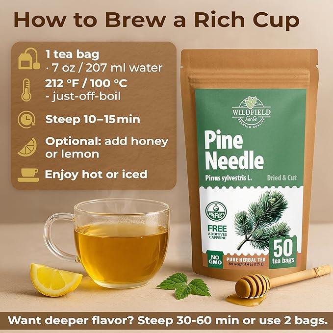 50 Bags Pine Needle Tea Dried Pine Needles Herb Tea (Pinus Koraiensis) - 50 Count 2.5g Bags Dried Needle Leaf Aguja De Pino