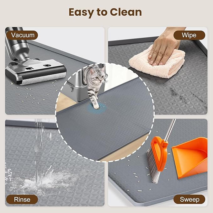 Silicone Cat Litter Mat, XXL 51''×25.6'' Litter Box Mat, Waterproof Floor Mat for Pets, Litter Trapping, Easy to Clean, Soft on Paws (Dark Grey)