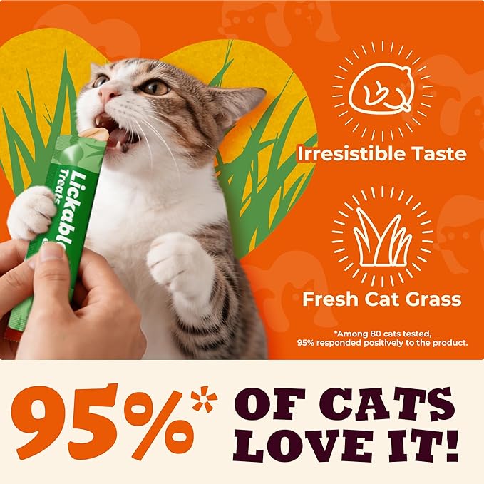 22 Tubes Lickable Cat Treats - Creamy Squeezable Cat Grass Treats with Taurine for Cats & Vitamins - Hairball Treatment & Digestive Support