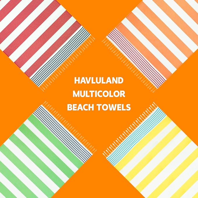 HAVLULAND Turkish Beach Towels, Oversized 40"x72" Turkish Bath Towel, Highly Absorbent Quick Dry Sand Free Beach Towels for Beach Pool Spa Gym Yoga Travel Camping Picnic Blanket - Green/Navy