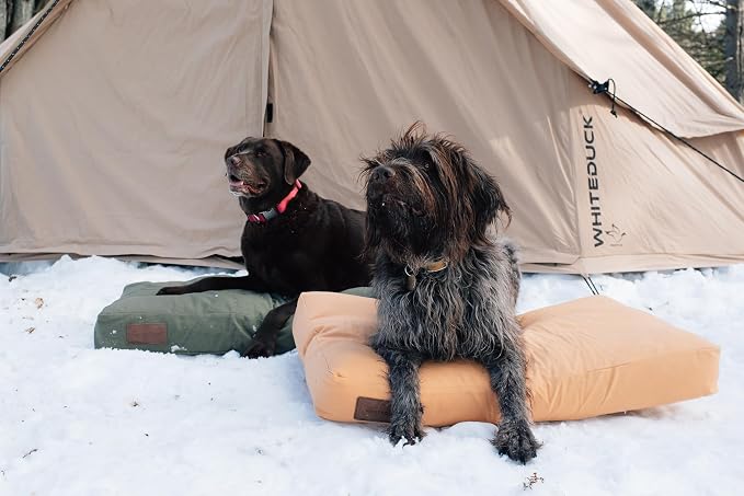 WHITEDUCK Outdoor Dog Bed Heavy-Duty 12oz Canvas, Water-Repellent Cotton, Machine Washable Removable Cover with Full-Length Zipper, Dog Bed for Large Dogs & Crate, (Tan) 35" Lx20 Wx4.3 th (M)