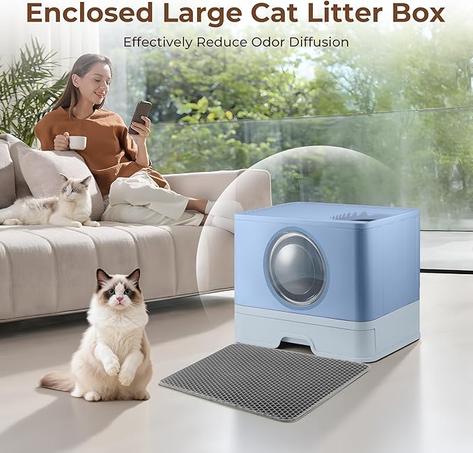 XXXL Stainless Steel Litter Box with Lid, Front Entry Top Exit, Extra Large Metal Cat Litter Box with Drawer, Maine Coon Cats, with Litter Scoop & Litter Mat, Anti-Odor, Anti-Leakage & Non-Stick