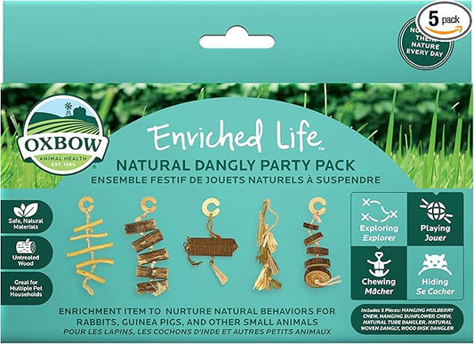 Oxbow Enriched Life Natural Dangly Party Pack, Rabbit Toys, Guinea Pig Toys, Enrichment for Bunny, Guinea Pig, Hamster Stuff, Rabbit Enrichment, Chinchilla, Rat, Chinchilla Cage Accessories