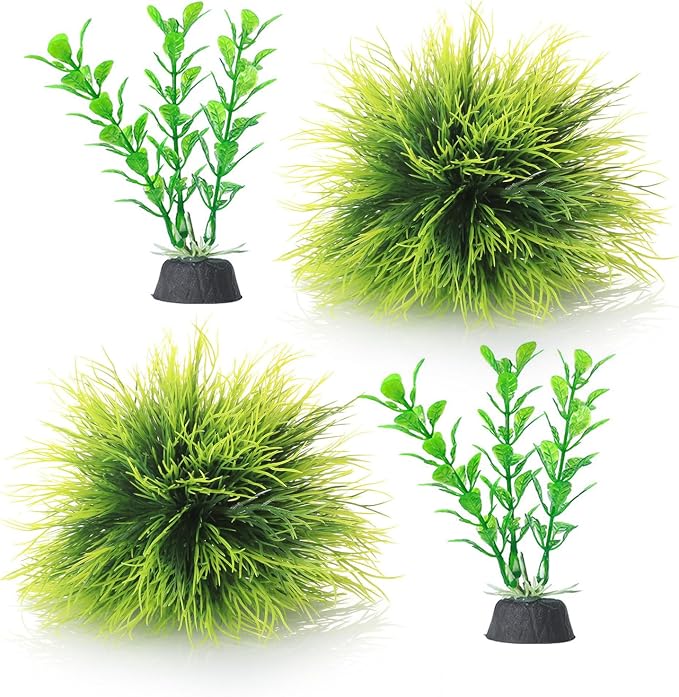 4 Pcs Silk Plants for Fish Tank, Realistic Aquarium Plants Live Decor with Weighted Base, Green Aquascaping Accessories for Betta Tanks, Reptile Terrariums, and Freshwater Setup