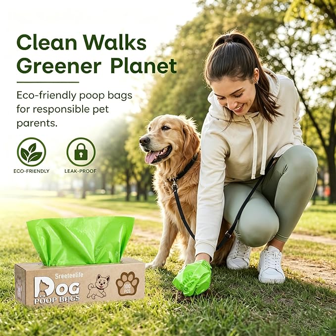Light Green Dog Waste Bags, 100 Count, Compostable & Extra Thick, Biodegradable Poop Bags for Dogs, Refill Box for Dispenser