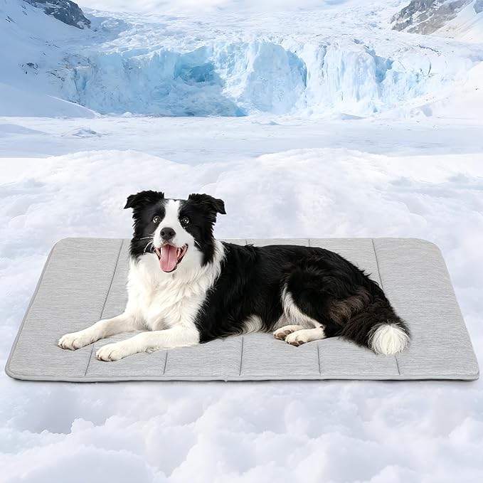 Cooling Dog Mat Q-Max>0.5 - Rapid Cooling Tech, Thin Breathable Crate Pad, Portable Washable Summer Mat, Chill Soothing Fabric - 35"x23" Large Dog, Grey