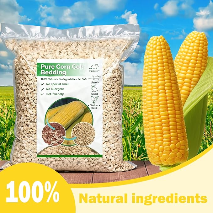 ‌Natural Corn Cob Pet Bedding - 44oz Premium Small Animal Bedding for Hamsters, Birds, Reptiles & More, Absorbent & Odor-Control
