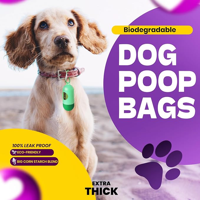 Dog Poop Bags-150 Counts with Leash Dispenser (10 Rolls), Biodegradable Poop Bags, Eco-friendly and Easy to Open, Thick Dog Waste Bags (Green)