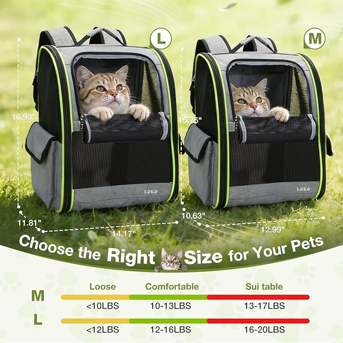 Lekereise Cat Backpack Carriers, Dog Carrier Backpacks with Breathable Mesh for Small Medium Cats Dogs Puppy Up to 17 Lbs, Pet Foldable Carrying Backpack Ventilated for Travel Hiking Collapsible