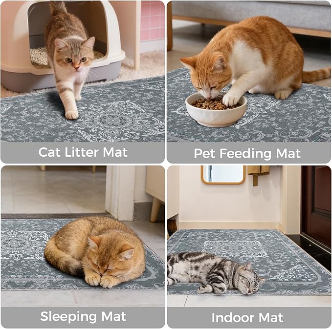 Homimp Cat Litter Mat, Litter Trapping Mat 2 Pack, Contains Mess from Box, Protects Floors,Urine Waterproof,Non-slip,Less Waste Cat Litter Box Mat,Soft on Kitty’s Paws,Washable,Absorbent,Grey 36"X41"