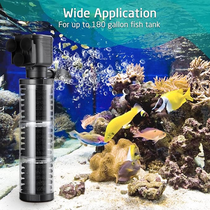 XpertMatic Aquarium Filter, 528 GPH 3 Stages Biochemical Sponge Filter | For 120-170 Gallon Tank, Internal Fish Tank Filter with Water Pump, for Large Tank, Pond, Wavemaker