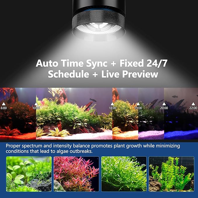 fishkeeper Aquarium Clip-On Stream Light with Auto Time Sync & 24/7, Full Spectrum LED Fish Tank Lights with 9 Colors, Set Any Timer & 1-100% Dimming, Adjustable Clamp for Freshwater Plants Tanks 80W