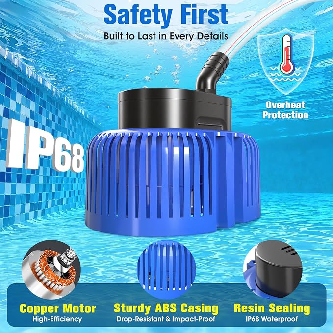 Pool Cover Pump above Ground,Submersible Water Pump for Pool Water Draining | 850 GPH Water Pump,Auto Dry-Burning Protection,Dual Filtration,4 Adapters,25FT Cord,Quiet Motor,Lightweight for Pool,Pond