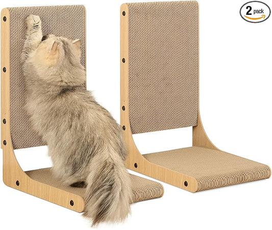 Zakkart 2-Pack Cat Scratching Board, 19.7'' Tall Cardboard L Shape Vertical Cat Scratchers for Indoor Cats, Cat Scratching Post for Wall and Couch, Medium