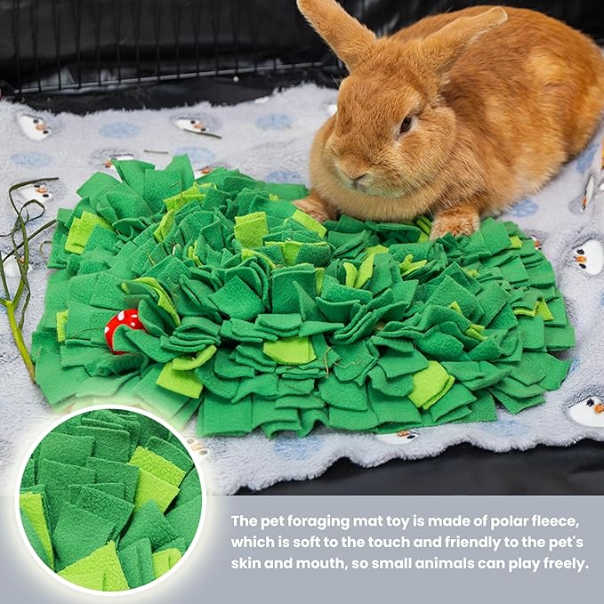 Rabbit Foraging Mat, Interactive Bunny Foraging Toy Indoor, Soft Pet Feeding Mat Toy Also for Hedgehog, Guinea Pig, Hamster, Chinchilla, Kitten, Puppy, Small Animals