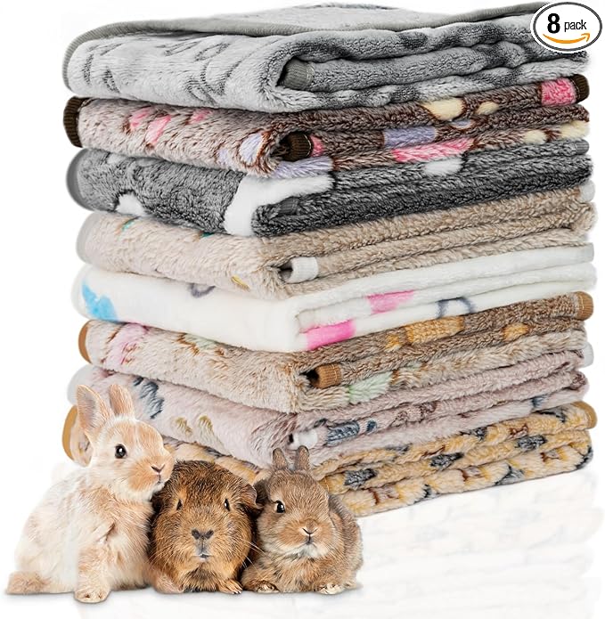 8 Pack Guinea Pig Cage Liner, Washable Guinea Pig Fleece Blankets Beding Accessories, Flannel Throw Warm Sleep Mat, Pet Pee Pads for Small Animal Hamster Rabbit Puppy Cat (Dark Color, 30x20 Inch)