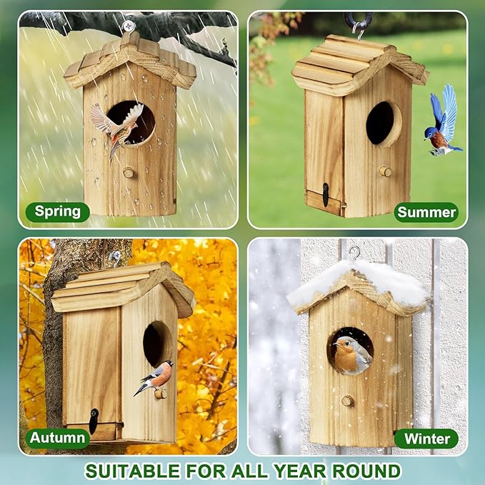 NATUREYLWL Wooden Hummingbird House, Small Birdhouse for Outside, Hanging Mini Bird House for Hummingbirds, Natural Solid Wood for Hummingbird Nesting (Dimensions 5.9 x 3.7 x 4.2 inch)