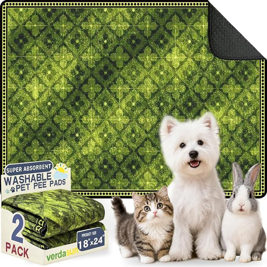 Washable Pee Pads for Dogs, Reusable Puppy Potty Training Pads, Ultra-Absorbent Thick Waterproof Leak-Proof Non-Slip Pads & Mat for Crate, Playpen, Floor, Whelping & Housebreaking , 2 Pack 18"x24"