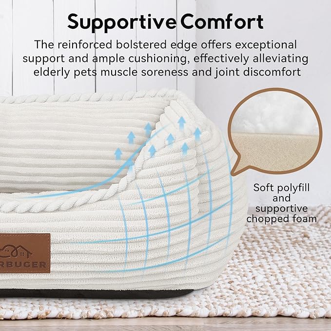 Zerbuger Orthopedic Dog Bed for Medium Dogs,Dog Sofa Beds Supportive Foam Pet Couch Bed with Removable Washable Mat and Nonskid Bottom (Medium, Cream)