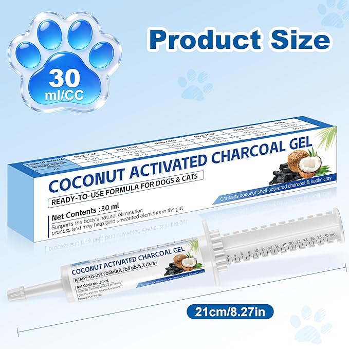 Pet Emergency Activated Charcoal Paste, Toxin Absorber for Dogs & Cats, Aids Digestive System Recovery, Pet First Aid Kit, 30 ml