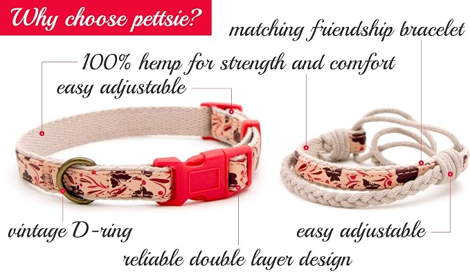 Pettsie Matching Dog Collar and Owner Friendship Bracelet Set | Adjustable for Small & Medium Dogs, Durable & Soft Hemp, Strong D-Ring, Stylish Box, Red