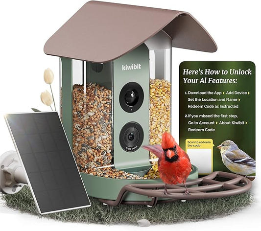 Kiwibit Smart Bird Feeder 4K AI Camera with Solar Panel, No Subscription, Lifetime AI Feature Included, 4K Video Live Stream, 8MP Photos Auto Capture, Bird Species Identification, Bird Notification