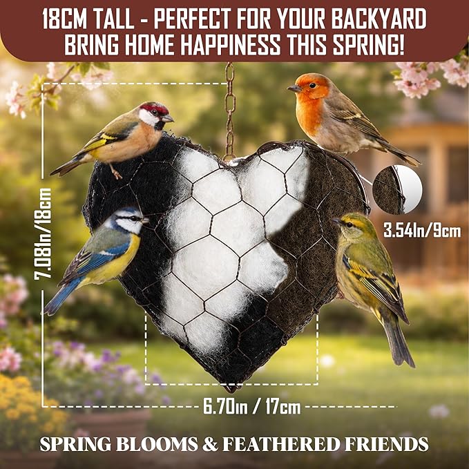 Handmade Alpaca Fiber Nesting Heart – Soft Natural Holder for Wild Birds, Garden Trees, Winter Shelter & Bird Lover Gift