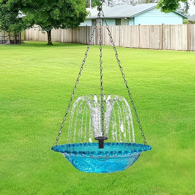2026 New Cascade Hanging Bird Bath Fountain, Metal Solar Powered Birdbath with Water Pump for Outdoor Garden Decor, Humming Birds Baths Fountains (Blue)