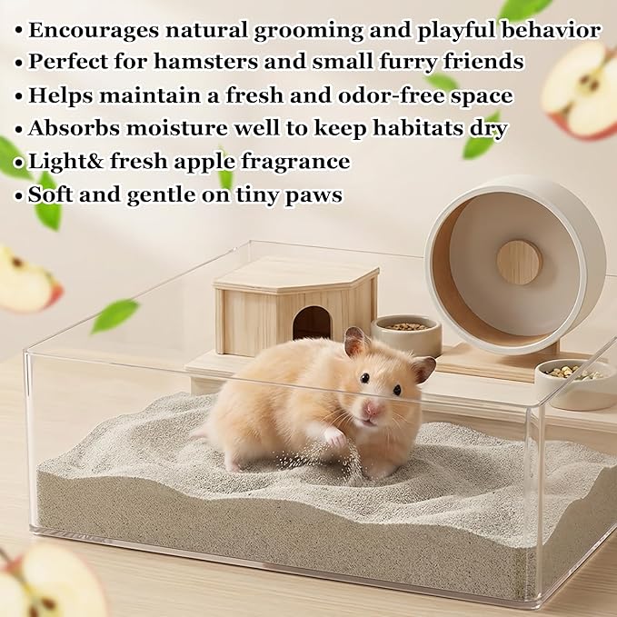 Sukh Hamster Desert Sand 14OZ - Hamster Bedding Coarse Play Sand for Reptile Gerbil Chinchilla Chicken Bird Guinea Pig Cage Accessories Fish Tank Odor Control Hides Dig Pee (Apple Scent)