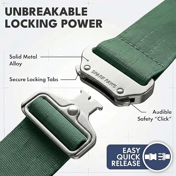 Spark Paws Tactical Dog Collar - Heavy Duty, Premium Quality, Thick and Durable for Large and Medium Dogs - Solid Green - L - 1.5"