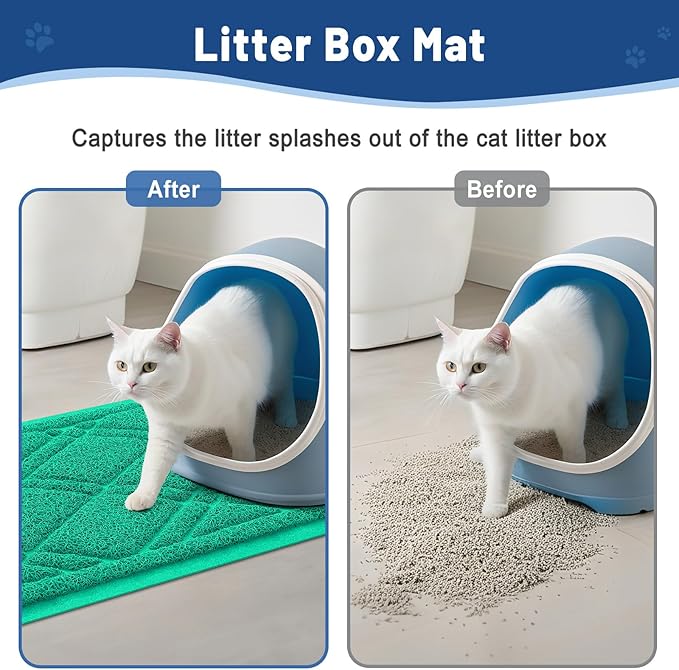 Smiry Cat Litter Box Mat 47x32, Non-Slip Water Resistant Litter Trapping Mat, Easy Clean Less Waste and Urine-Locking Cat Carpet for Indoor, Green