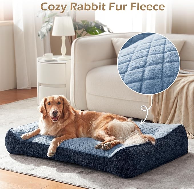 JOEJOY XL Orthopedic Dog Beds Large Sized Dog, Extra Thick Supportive Big Dogs Couch Bed with Sides, Ultra Soft Pet Bed Sofa for Large Dogs, Blue, 38''x28''