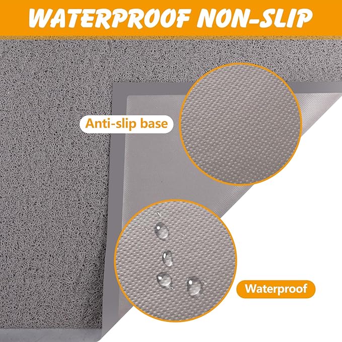 ondware Cat Litter Mat, 47x31.5 in Litters Box Mat Waterproof Non-Slip Easy to Clean Washable Trapping Mat for Kitty(Gray)