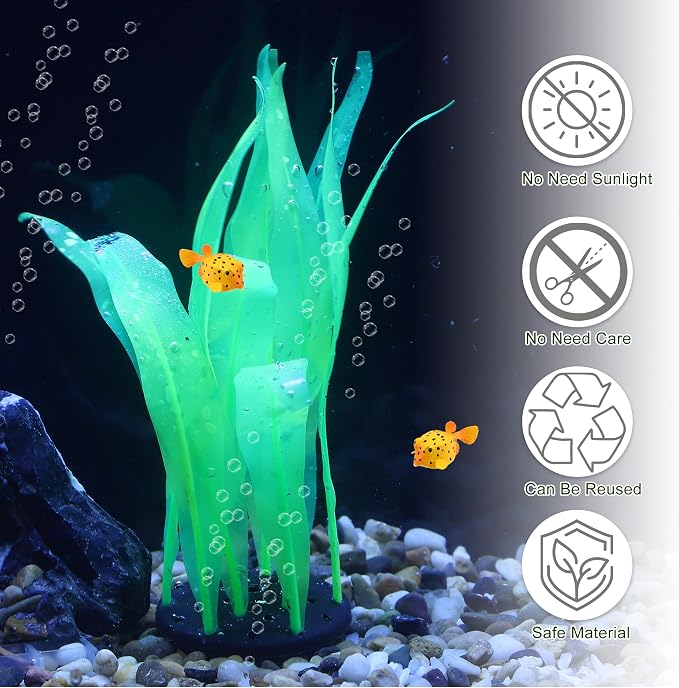 Aquarium Glowing Kelp Plant, Soft Silicone Glowing Decorations Green 2pcs