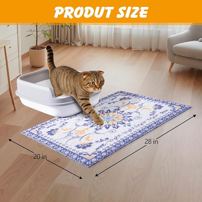 ondware Cat Litter Mat, 28x20 in Litters Box Mat Waterproof Non-Slip Easy to Clean Washable Trapping Mat for Kitty