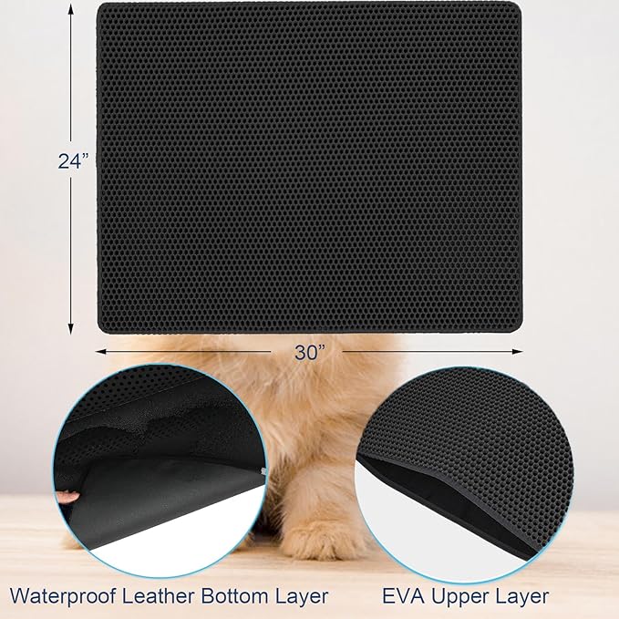 Cat Litter Mat Large Cat Litter Trapping Mat 30x24 inch Double Layer Urine and Water Proof Kitty Litter Box Mat XL