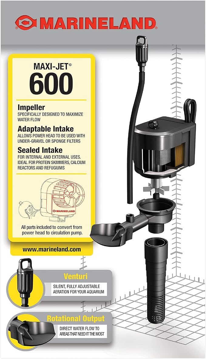 Marineland Maxi-Jet 600, Multi-Use Water Pump And Power Head, Fully Convertible (ML90510), 160/750 GPH