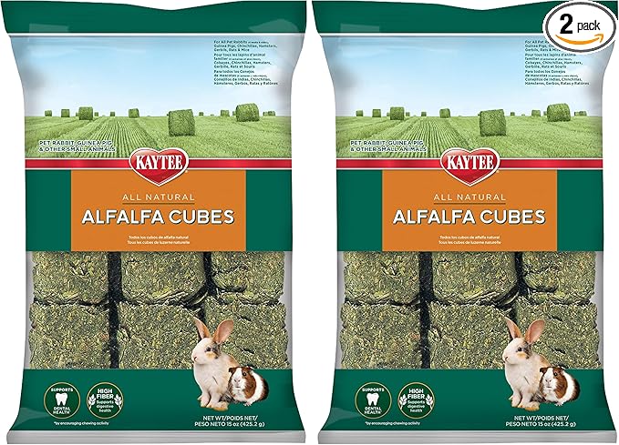 Kaytee Alfalfa Cubes for Rabbits, Guinea Pigs, and Other Small Animals, 15 oz (Pack of 2)