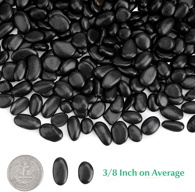 Mr. Fireglass 10 lbs Black Pebbles, 3/8" Natural Decorative Polished River Rocks Aquarium Gravel for Indoor Plants, Vases, Succulents and Outdoor Garden Landscaping | Decorative River Rocks Gravel, For Indoor Plants, Vases, Landscaping, Succulents, Out...