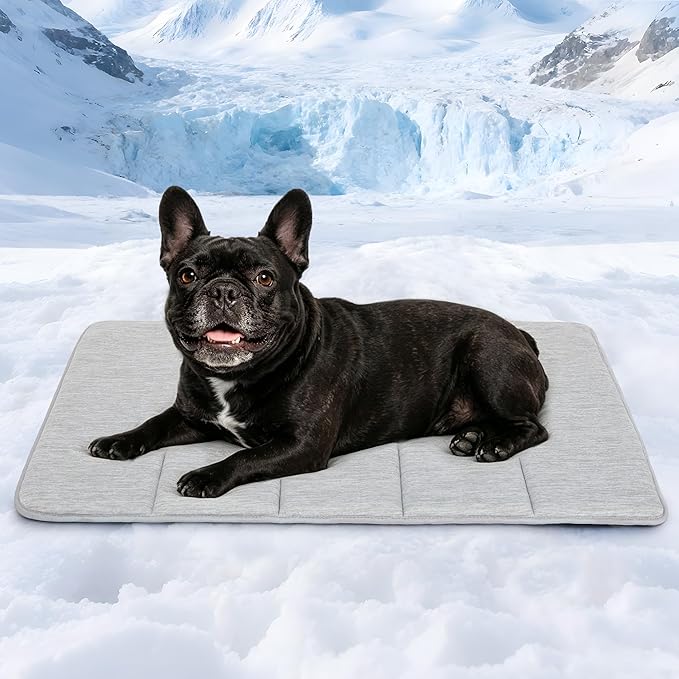 Cooling Dog Mat Q-Max>0.5 - Rapid Cooling Tech, Thin Breathable Crate Pad, Portable Washable Summer Mat, Chill Soothing Fabric - 30"x20" Medium Dog, Grey