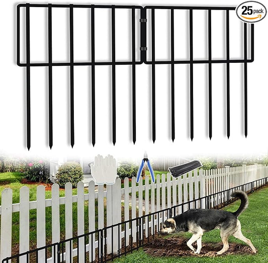 Animal Barrier Fence, 25 Panels 27ft(L) X 17inch(H) Dog No Digging Fence Barrier, Rabbit Ground Defense Blockers, Rustproof Metal Fence Border for Outdoor Garden Landscape Patio